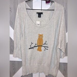 B14.22 NWT Lane Bryant Owl Sequin Scoop Sweater Top 3/4 Sleeves Sz 26/28